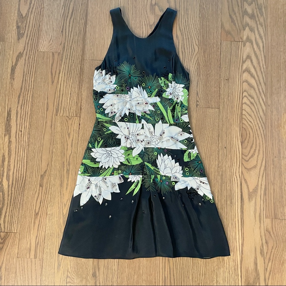 3.1 Phillip Lim navy and white floral dress with crystal embellishment